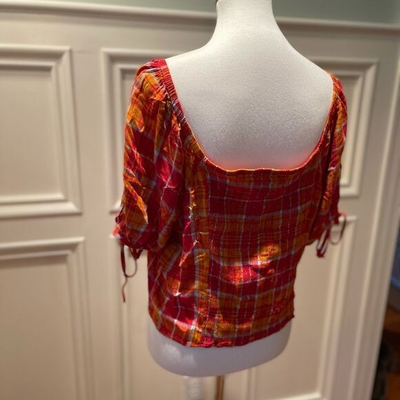 Arizona Jean Co plaid Smocked Crop Top large xl - Picture 5 of 11